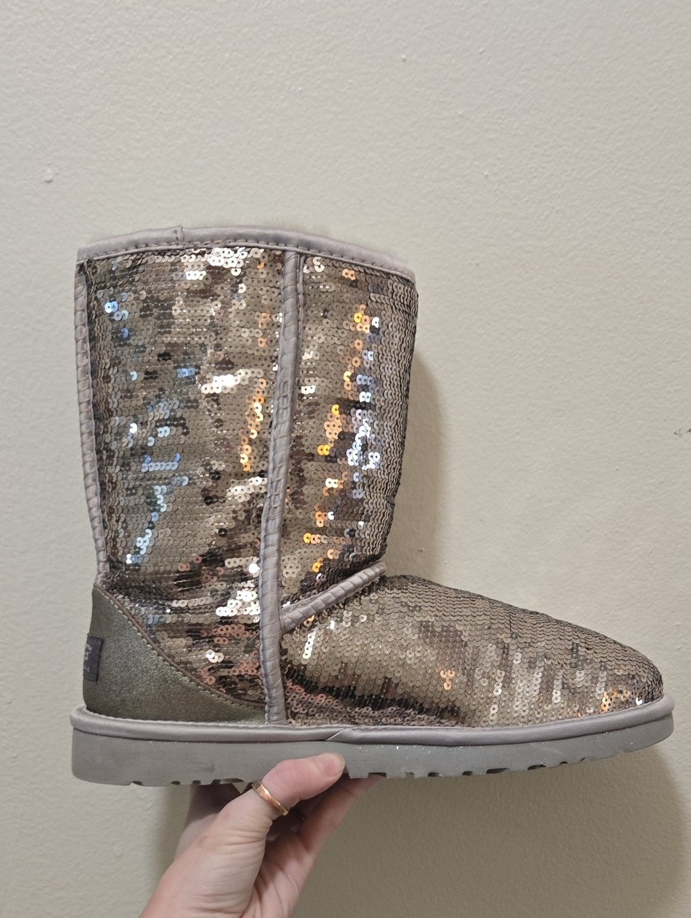UGG Australia Classic Short Sequin Boots Silver Women's Size 9